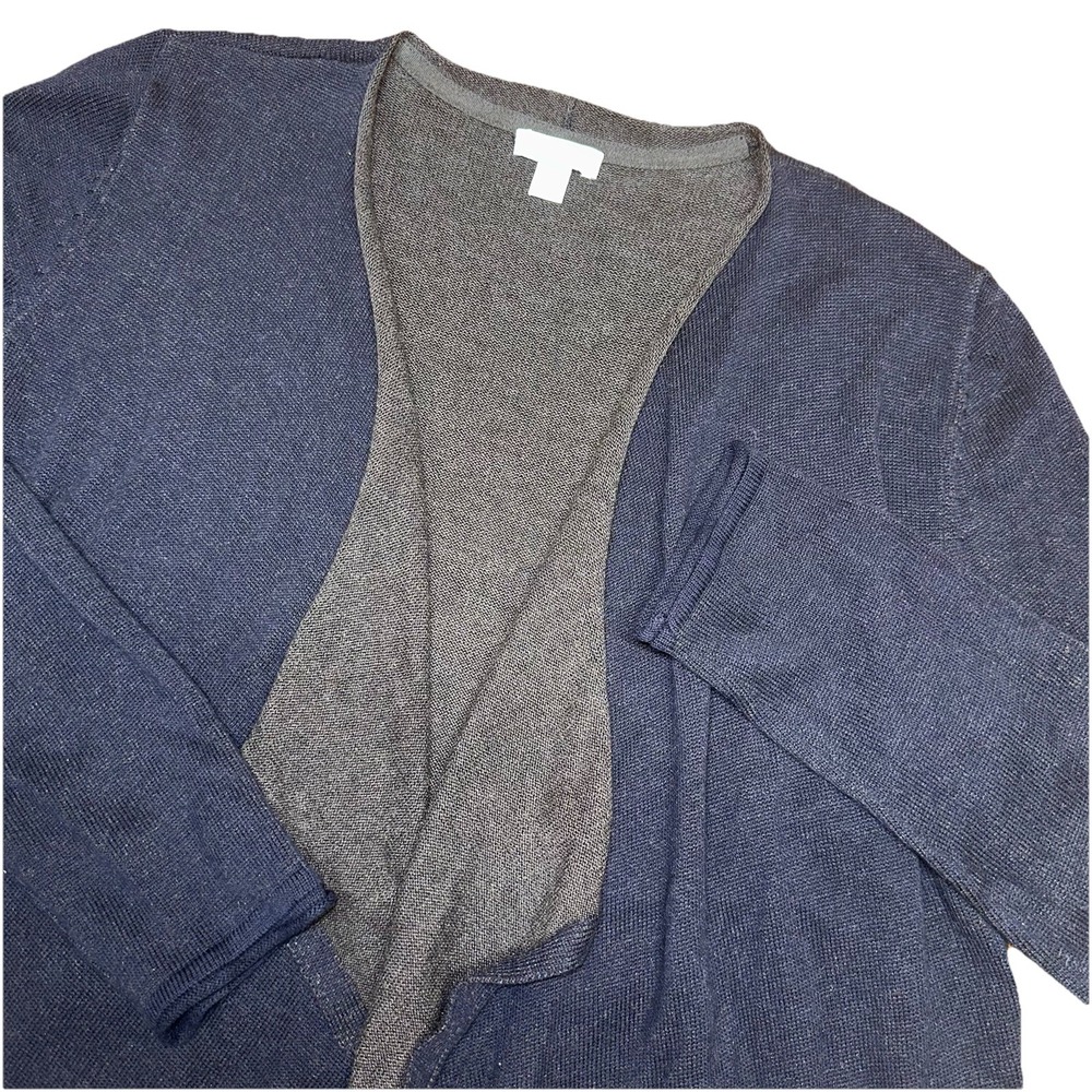 J. Jill Navy Gray Two-Tone Open Front Cascade Cardigan Sweater Women's Petite XS
